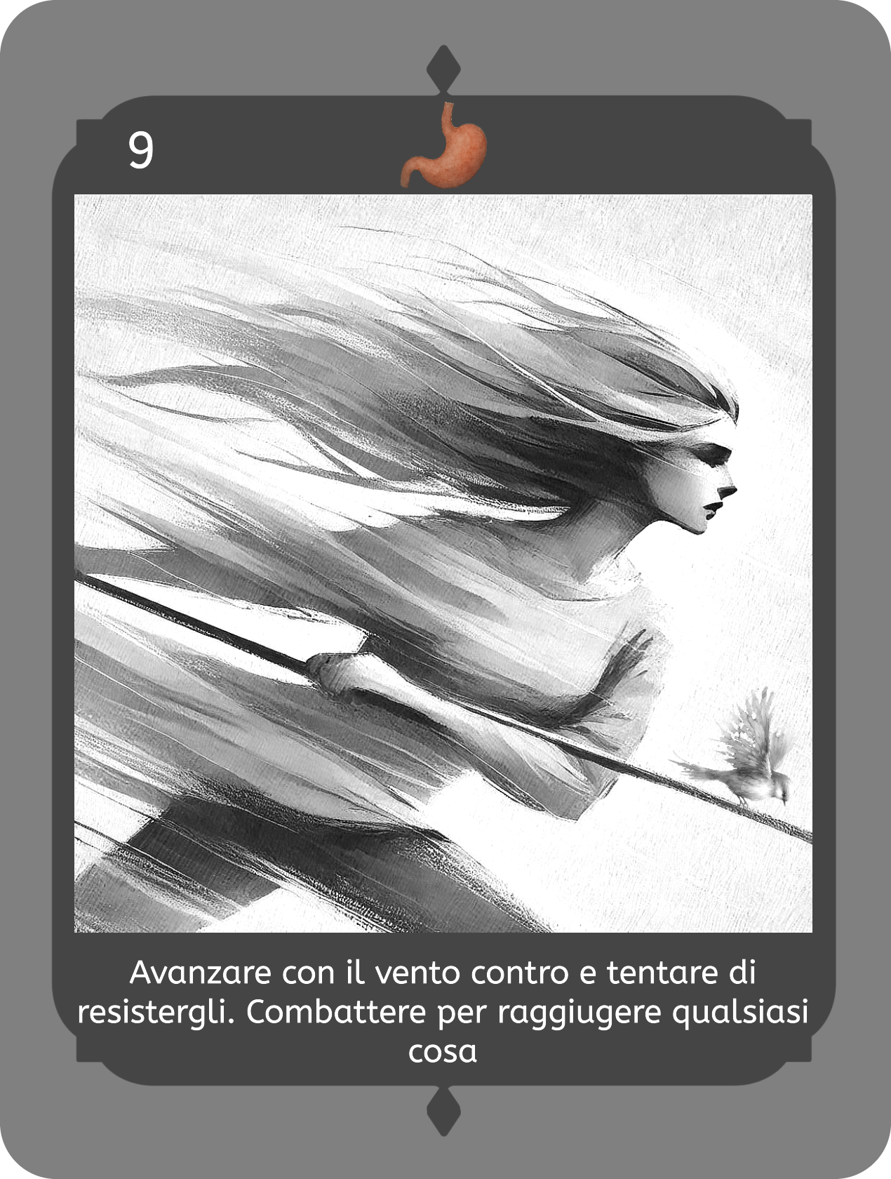 Carta Avanzare con il vento contro. Opera: Ombra e Visione. 48 battiti tra Intelligenze e Anima di Daniela Catesi
