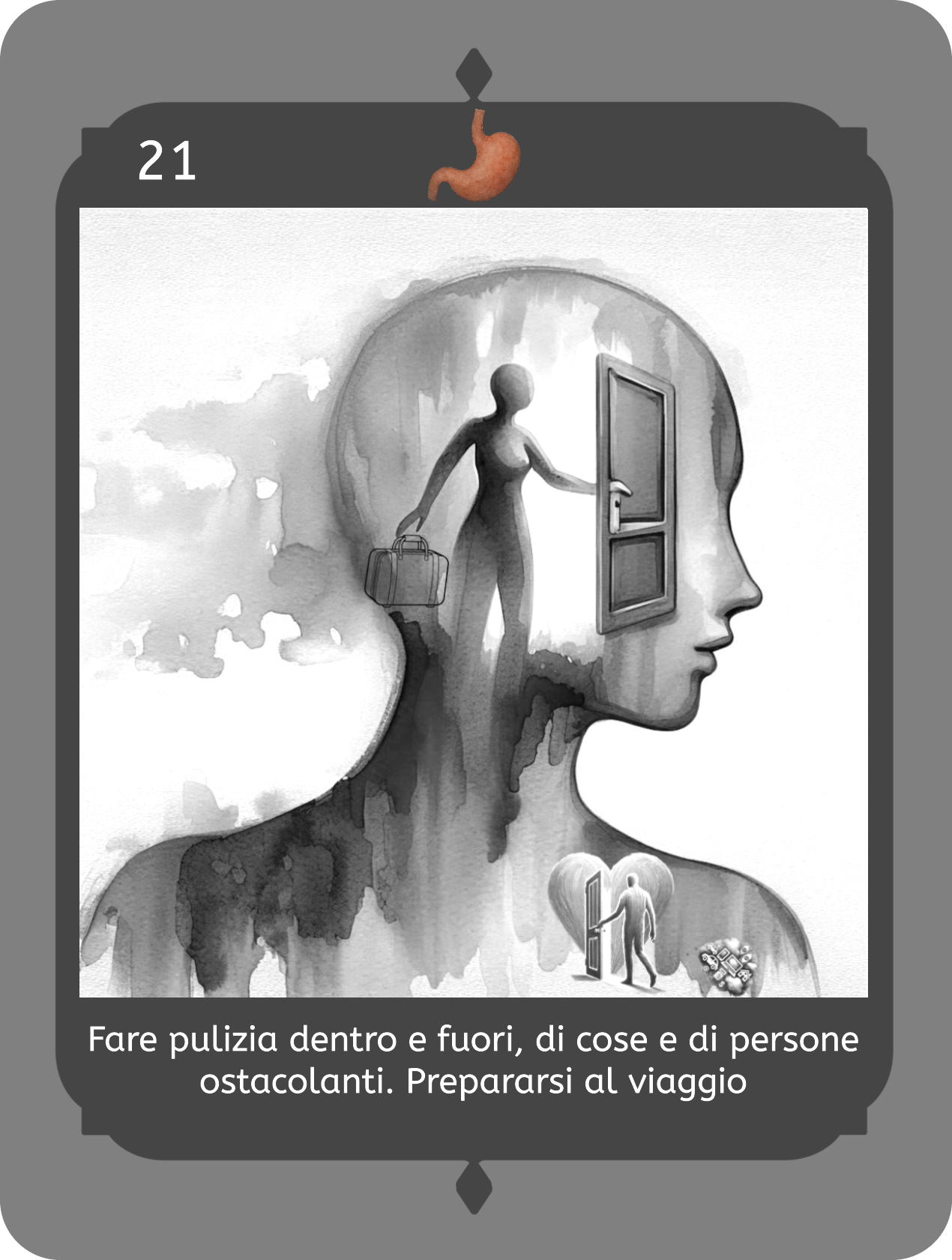 Carta Prepararsi al viaggio. Opera: Ombra e Visione. 48 battiti tra Intelligenze e Anima di Daniela Catesi